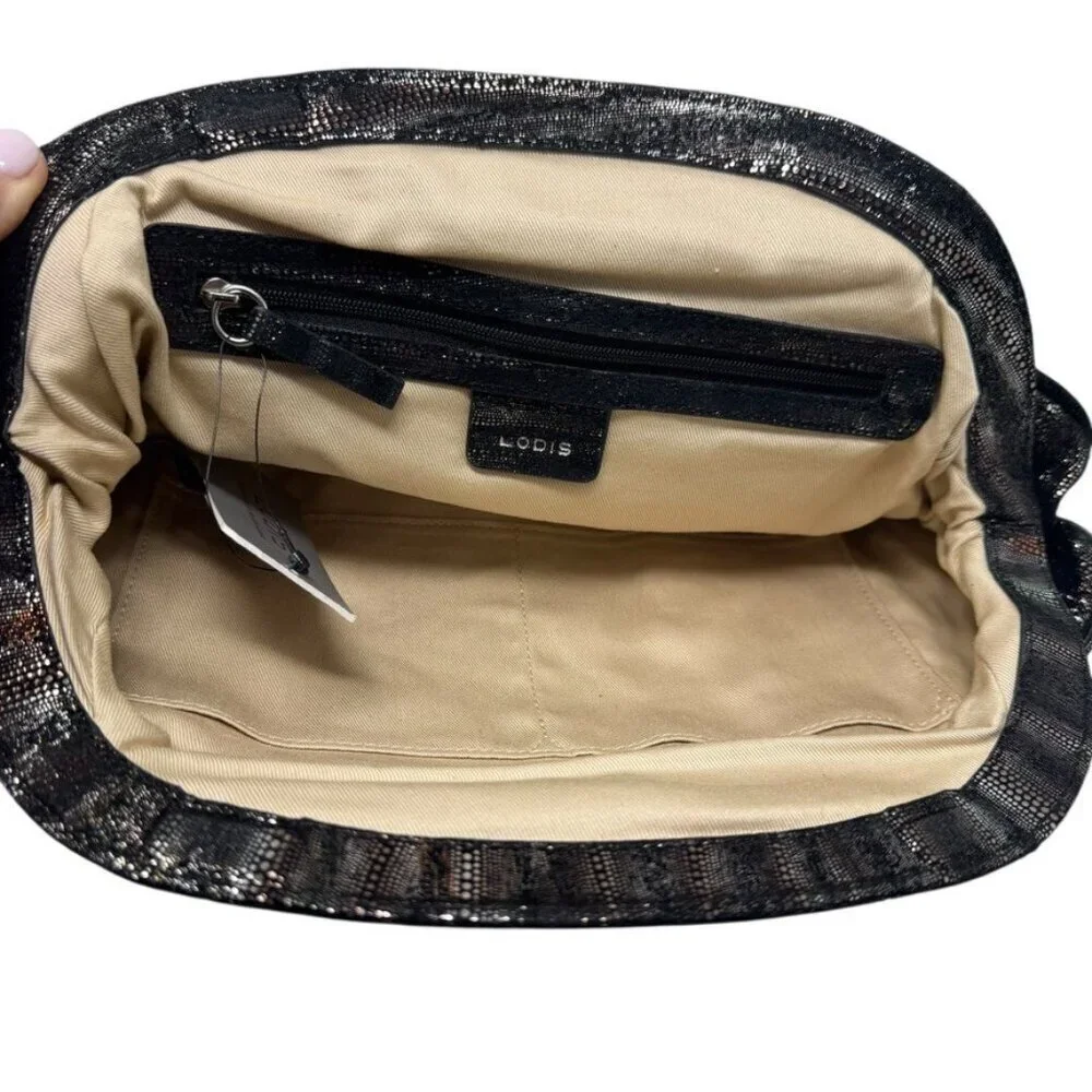 Lodis Minx Suzette Handbag Black copper Metallic Leather Clutch Bag NWT